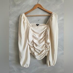 Express Square Neck Puff Sleeve Ruched Bodice Cream Renaissance Smock Top M